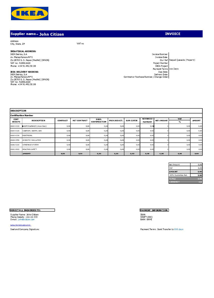 USA Ikea invoice PSD template